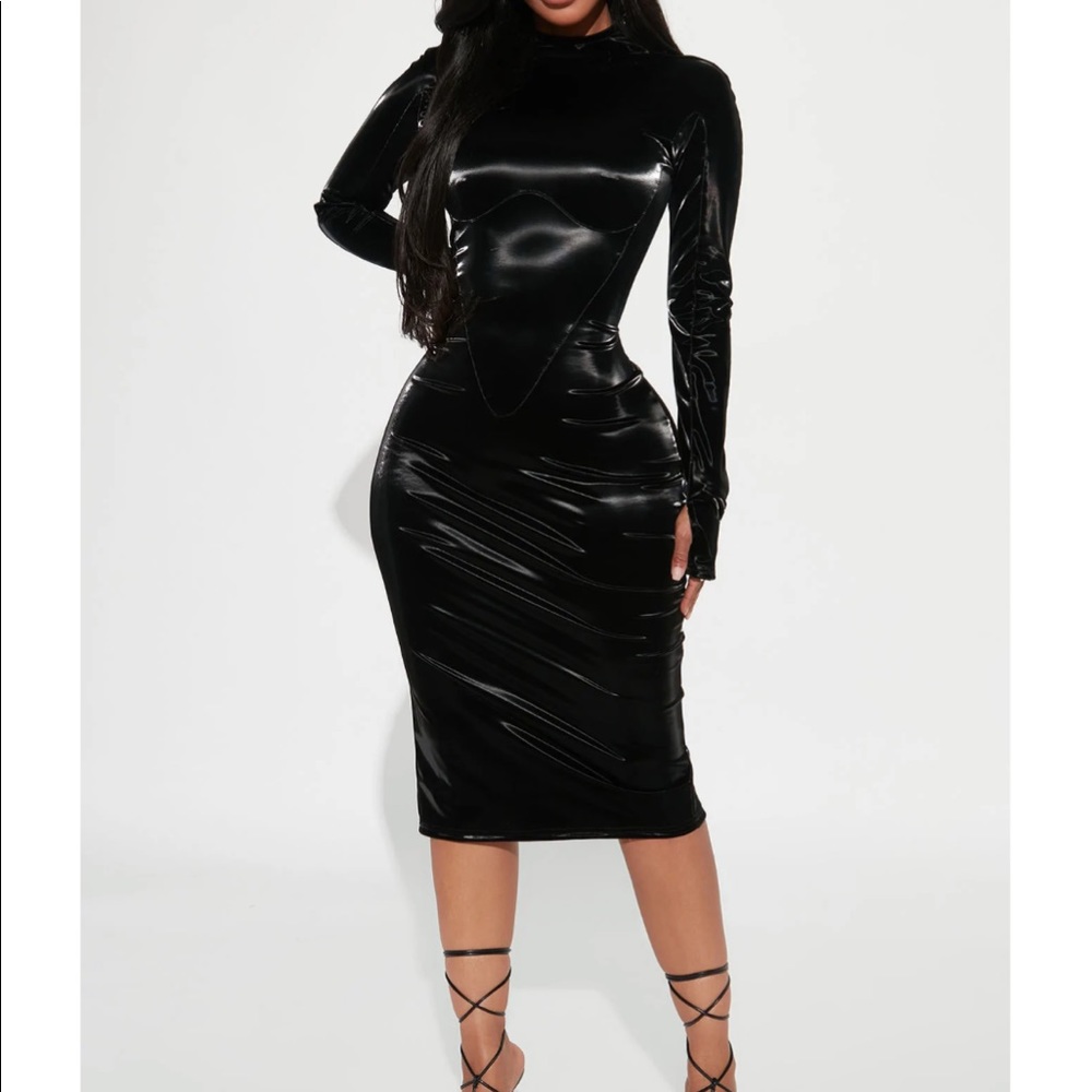 Faux Leather Midi Dress - Medium, Black, NWT from Fashion Nova
